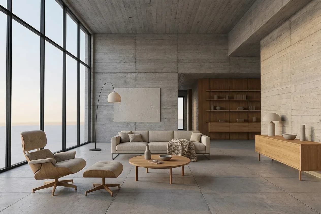 The sample scene rendered in the Brutalist Concrete style