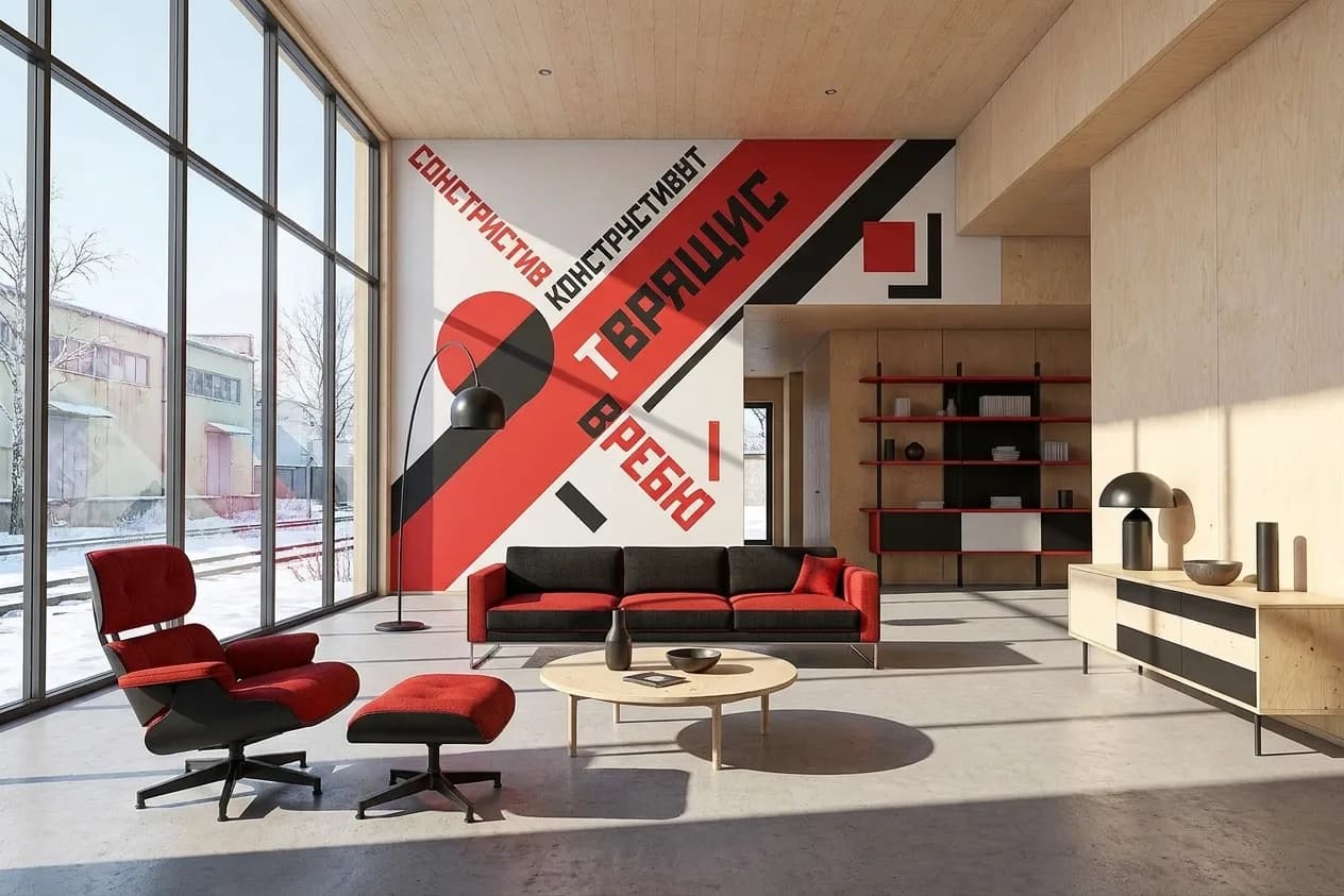 The sample scene rendered in the Constructivist Graphic style