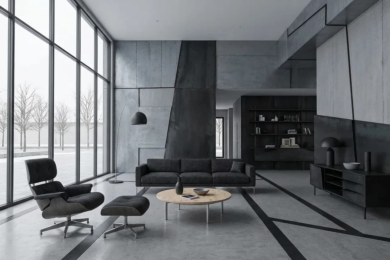The sample scene rendered in the Deconstructivist style