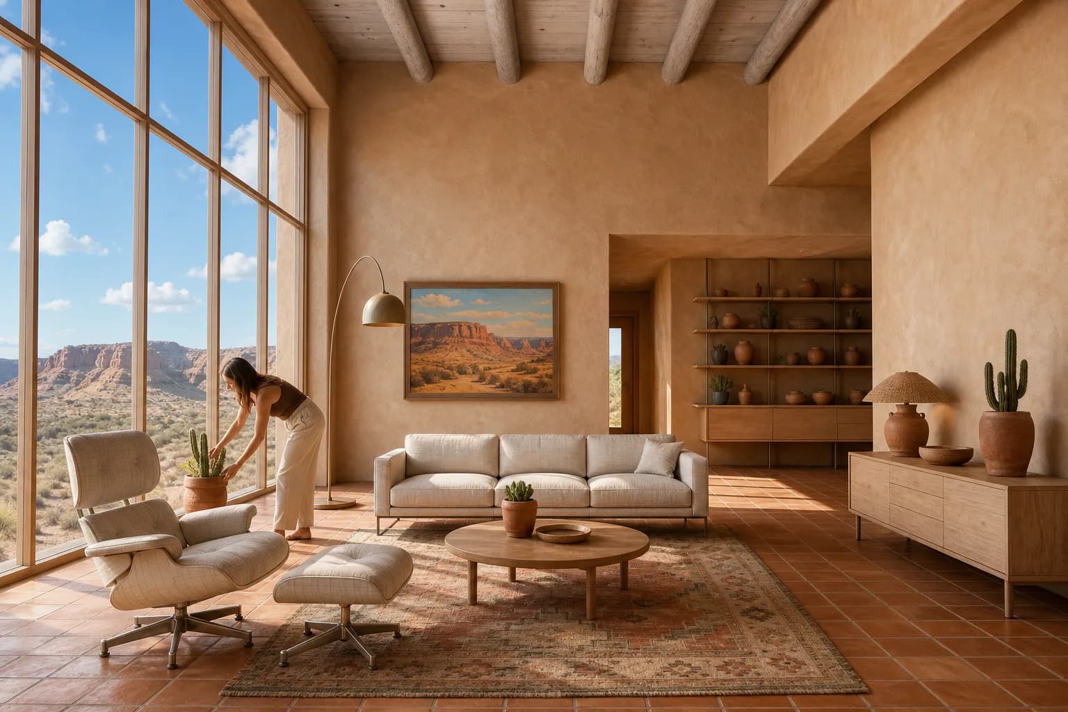 The sample scene rendered in the Desert Adobe style
