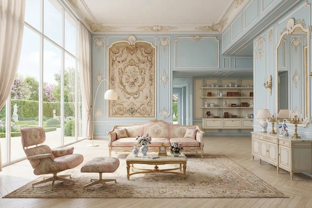 The sample scene rendered in the French Rococo style