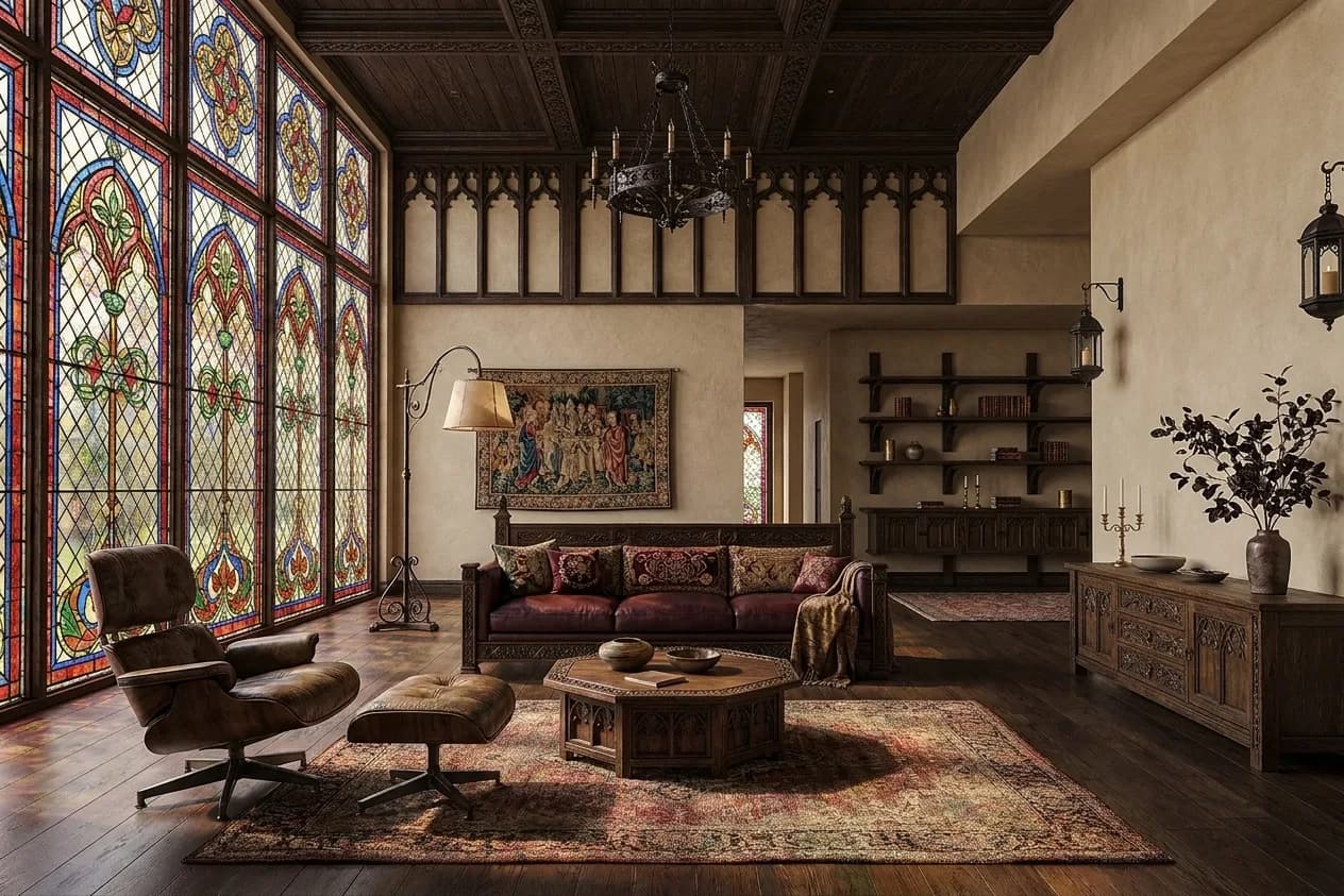 The sample scene rendered in the Gothic Revival style