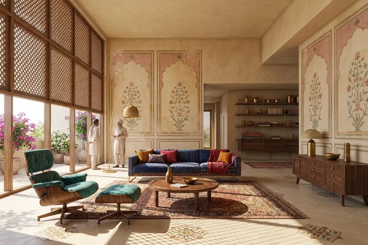 The sample scene rendered in the Indian Haveli style