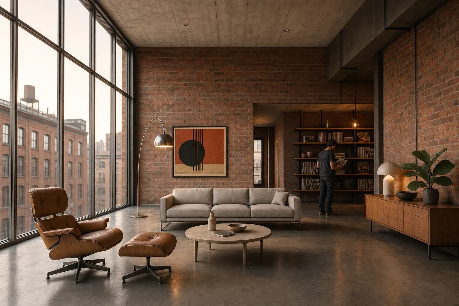 The same scene rendered in the Industrial Loft style