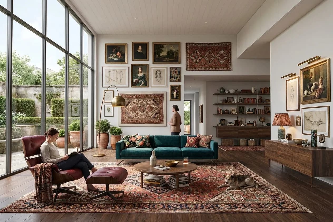 The sample scene rendered in the Maximalist Heritage style