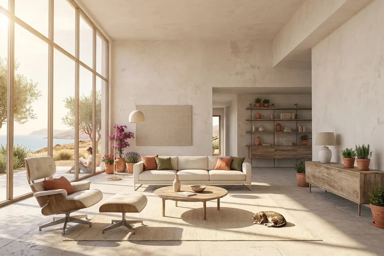 The sample scene rendered in the Mediterranean Villa style