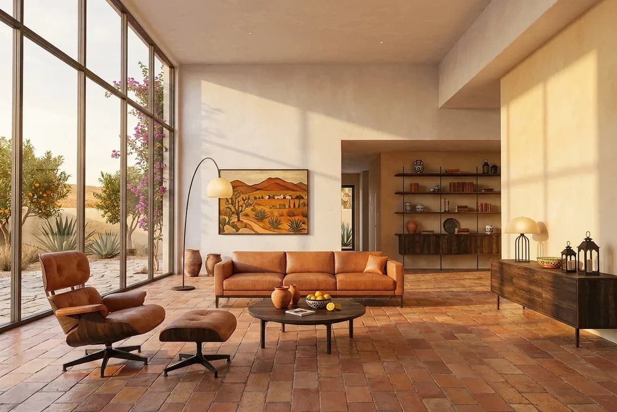 The sample scene rendered in the Mexican Hacienda style