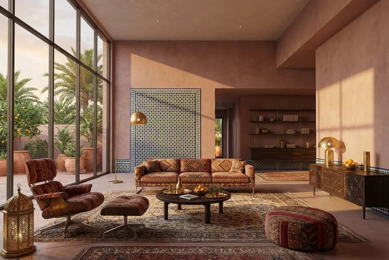 The same scene rendered in the Moroccan Riad style