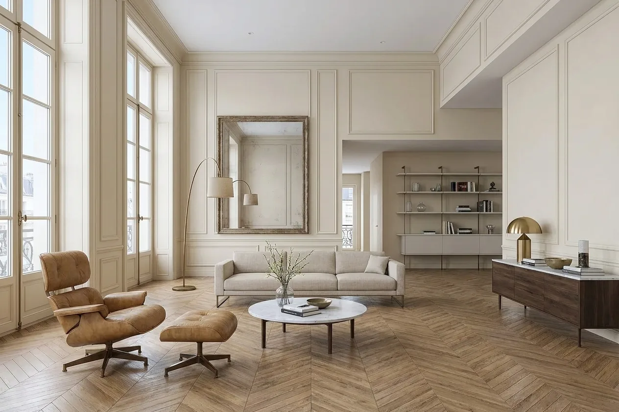 The same scene rendered in the Parisian Haussmann style