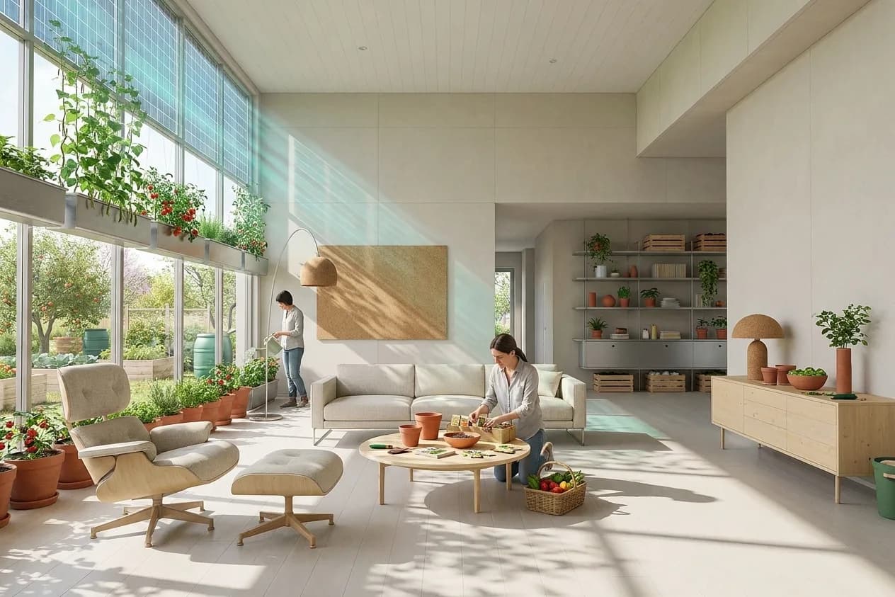 The same scene rendered in the Solarpunk Atrium style