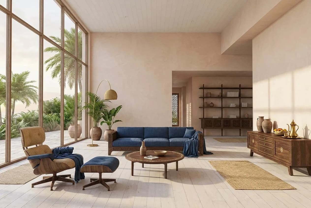 The sample scene rendered in the Swahili Coral House style