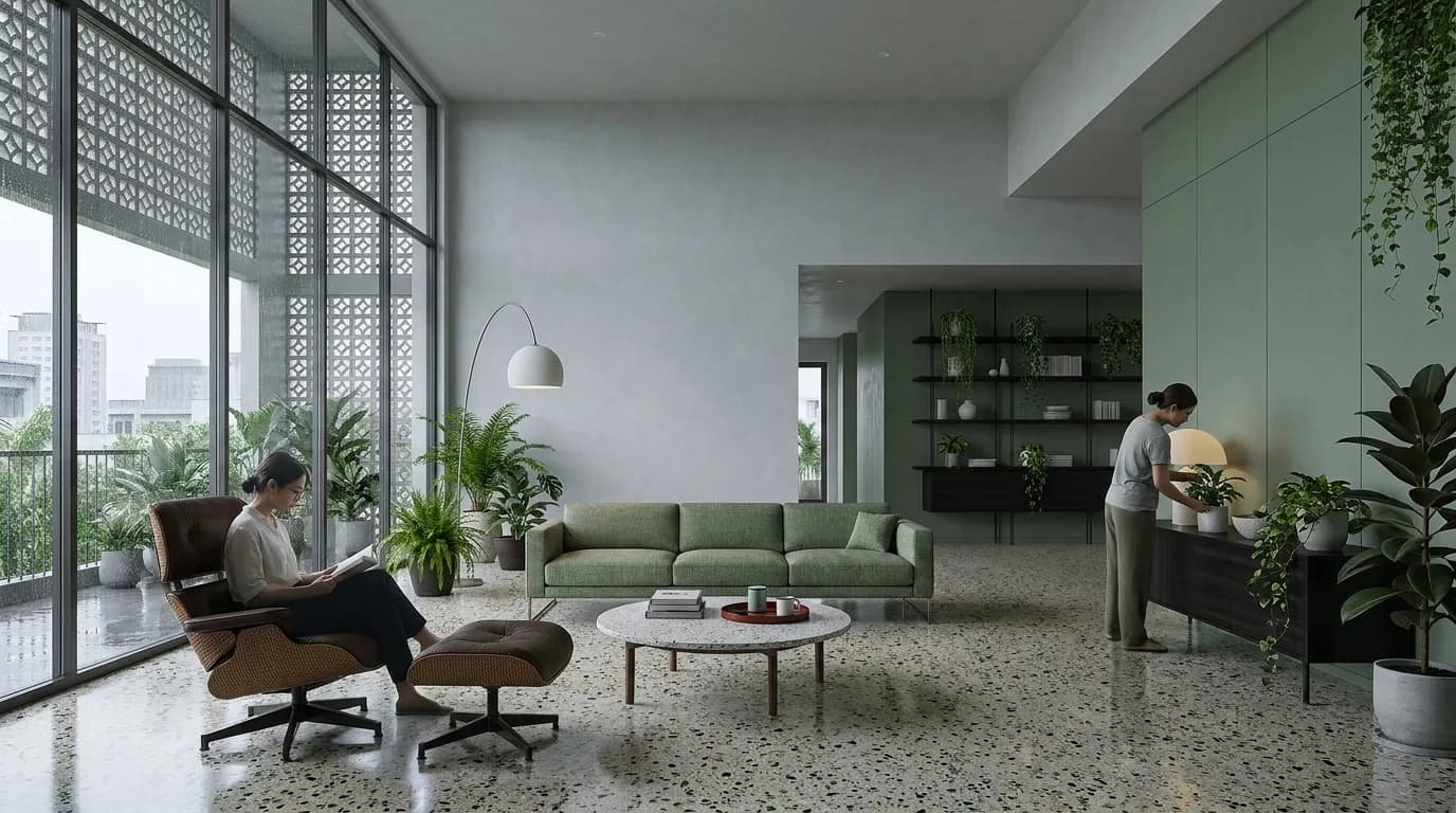 The same scene rendered in the Vietnamese Modernism style