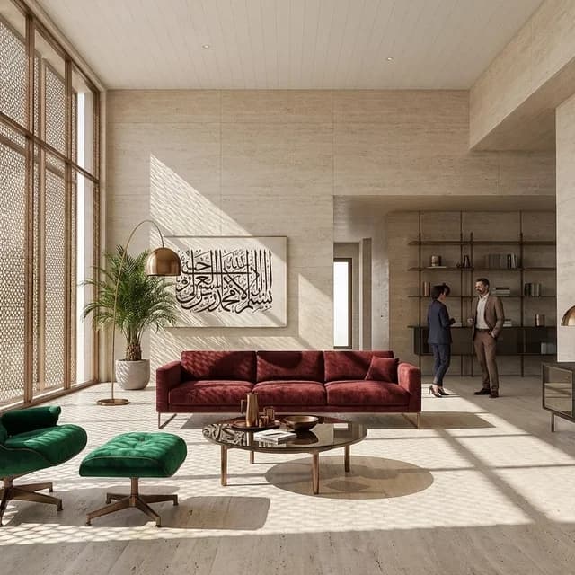 The sample scene rendered in the Gulf Modernism style