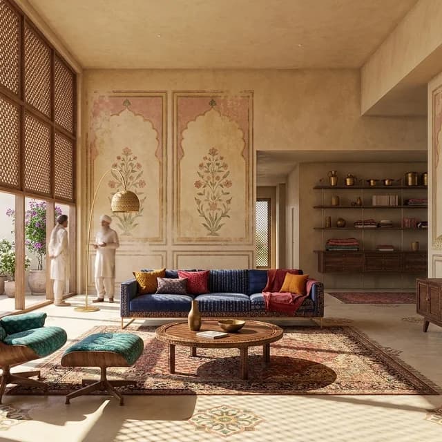 The sample scene rendered in the Indian Haveli style