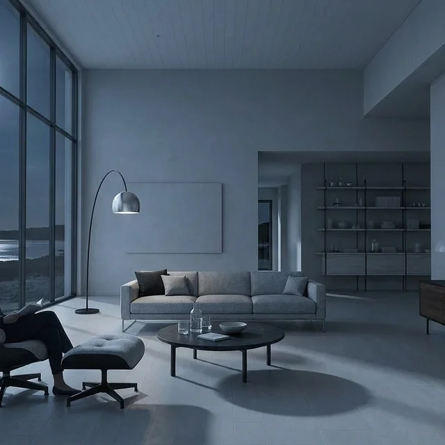 The sample scene rendered in the Moonlit Monochrome style