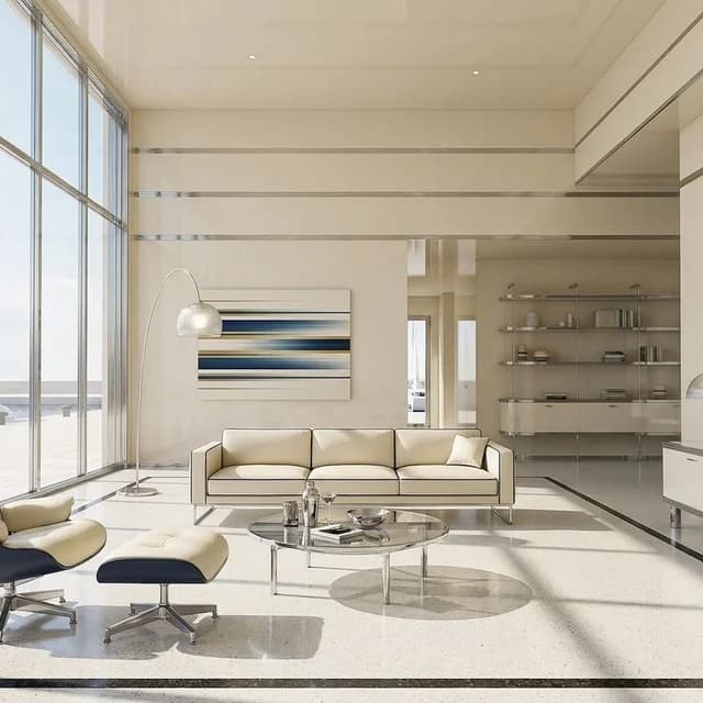The sample scene rendered in the Streamline Moderne style