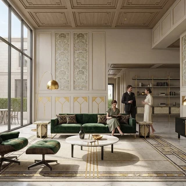 The sample scene rendered in the Vienna Secession style