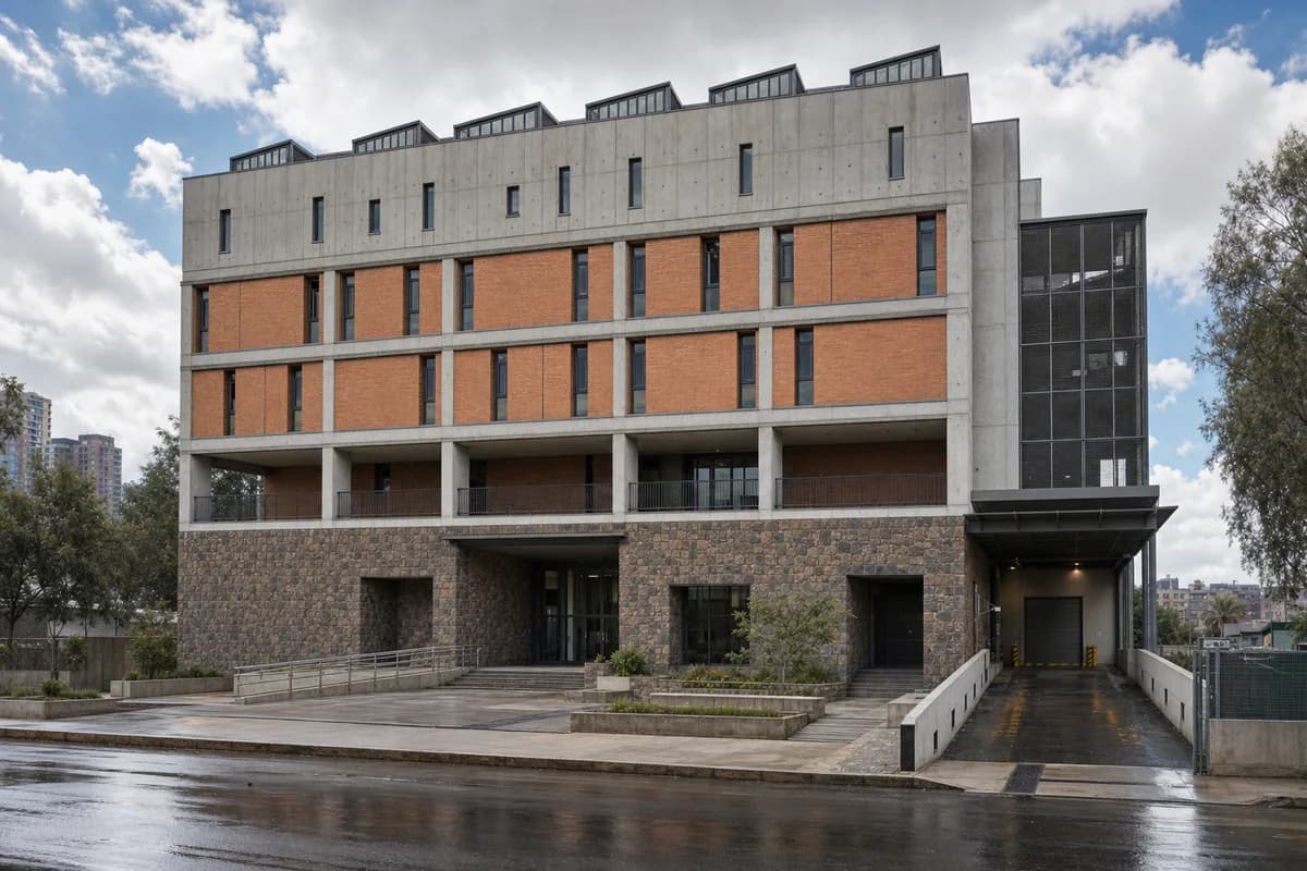 Stone and brick public records office in high-altitude Addis Ababa light.