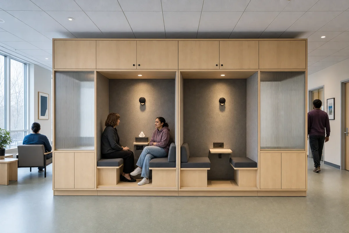 Felt-Lined Conversation Cabinet, furniture shaping counseling room with an enclosing cabinet.