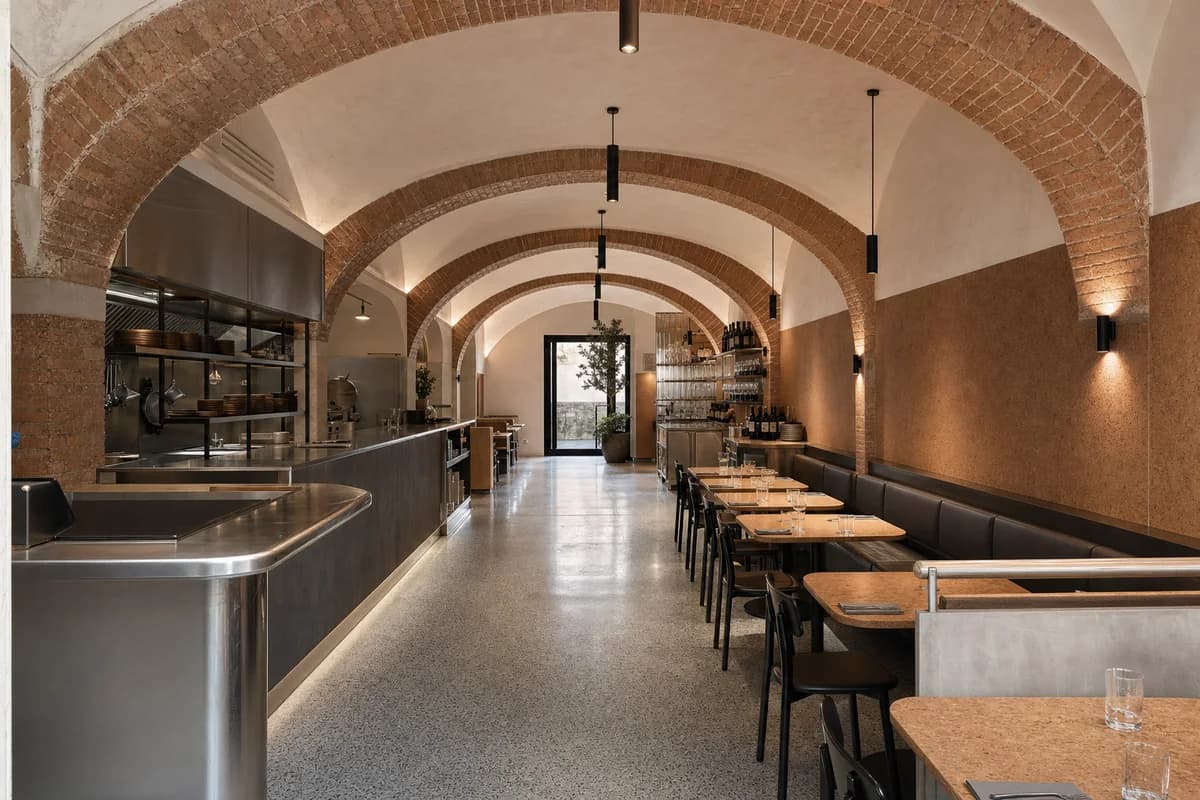 Vaulted Small-Plate Room, small-plate restaurant organized by shallow vaults setting alternating service and dining bays.