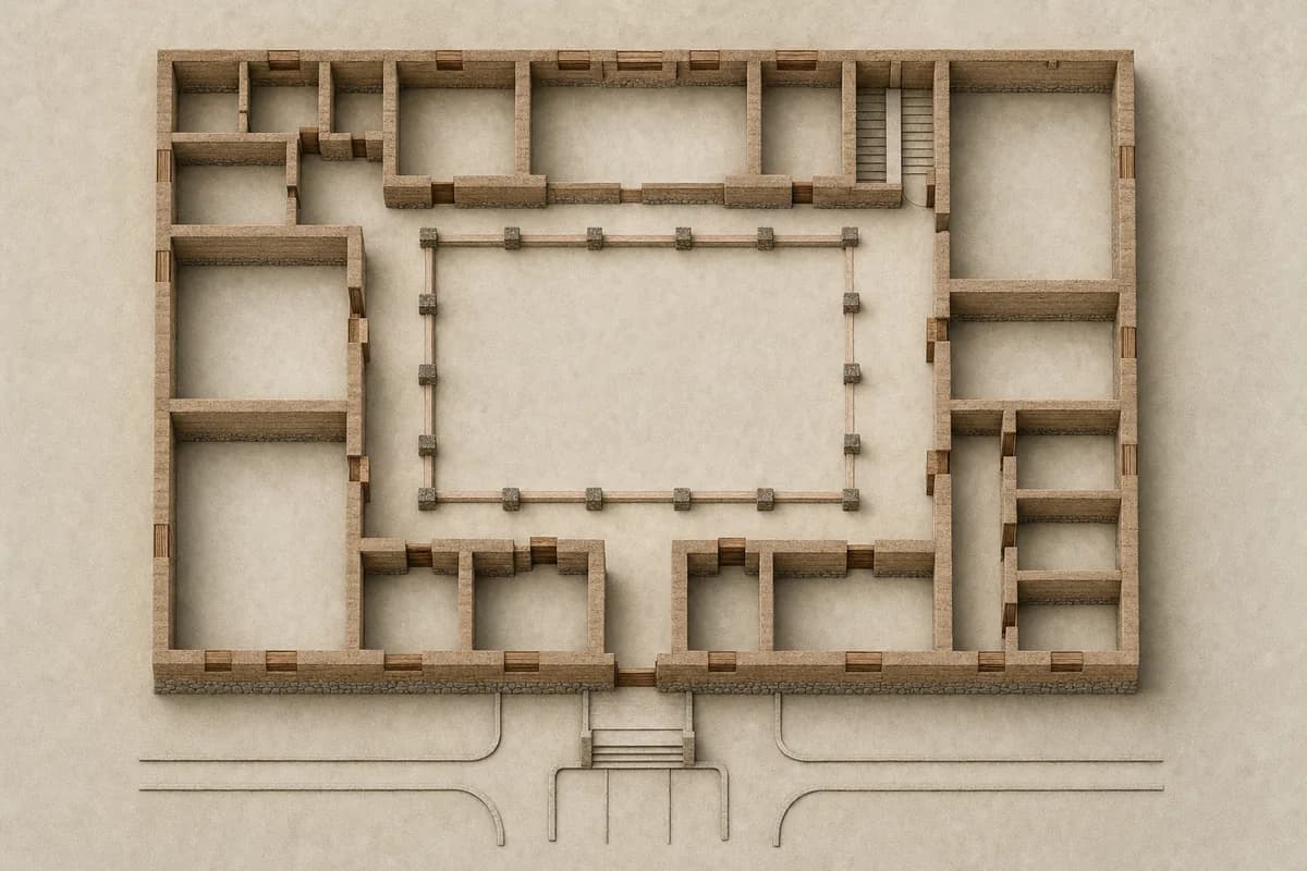 Alternate render of the same hall plan with the exact same prompt, camera, geometry, time, and light