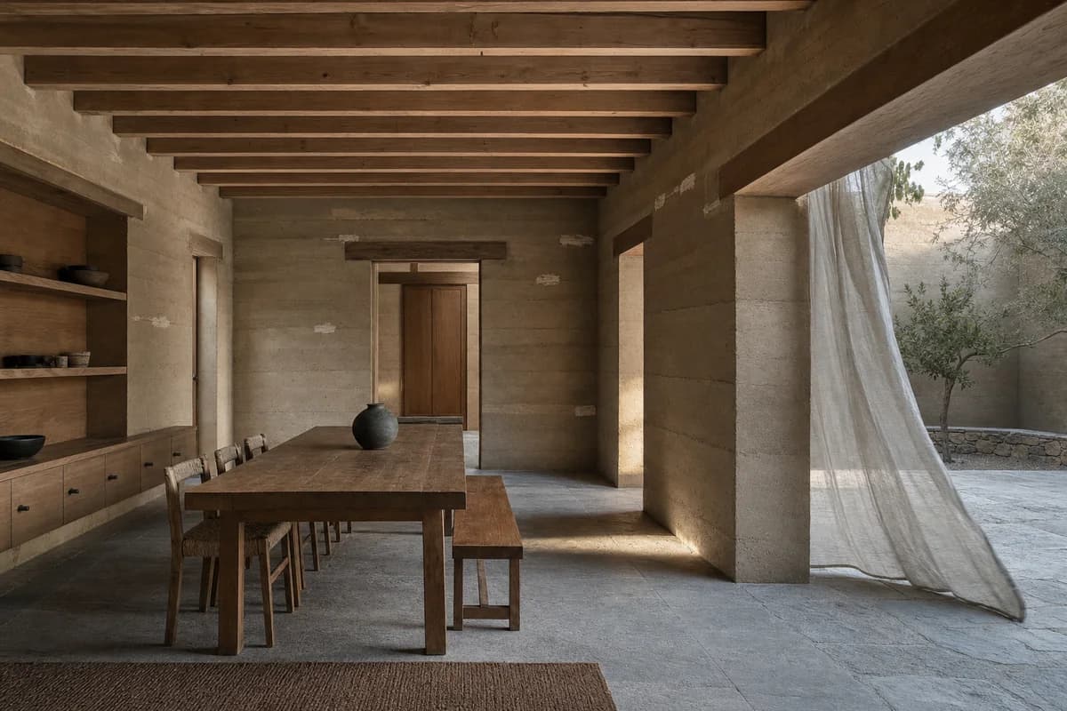 Second accepted render of the dining room from the same 42mm camera, with identical dry daylight, geometry, family activity, and conditions.