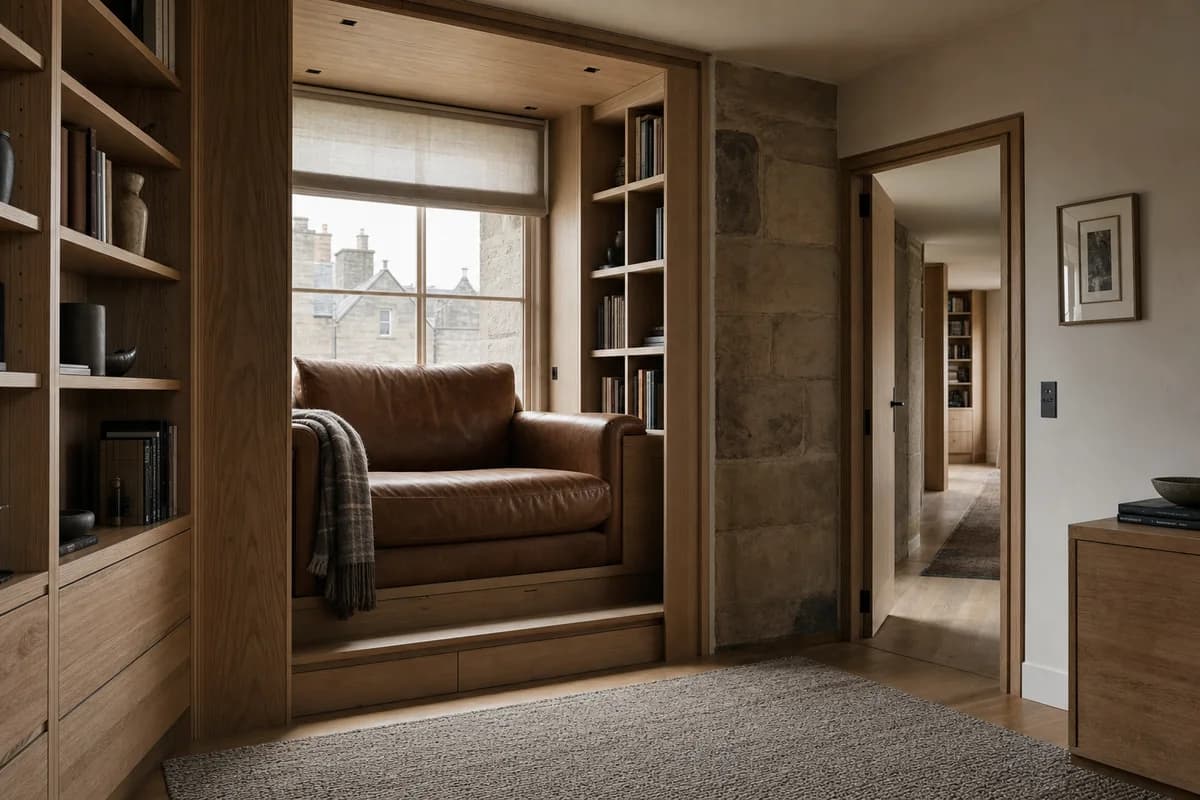 Library Wall Chair, furniture shaping private study with an oversized reading chair.