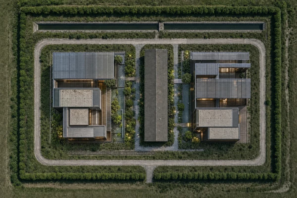 Unoccupied Jakarta climate-learning campus fitted around a central water court
