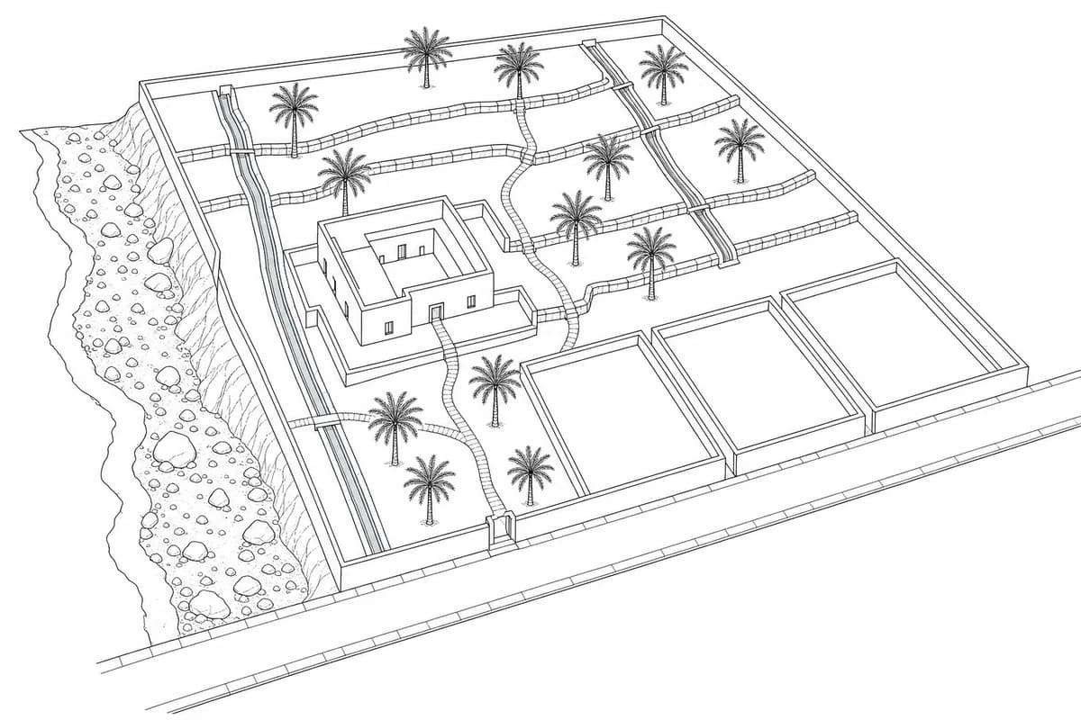 Neutral oblique aerial site-plan of an oasis edge with three vacant plots