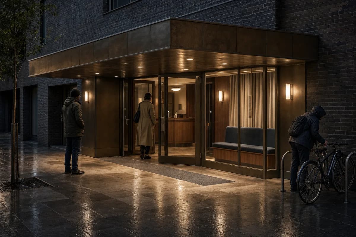 A second candidate of the same night cinema entrance with identical camera, geometry, activity, time, lighting, and conditions.