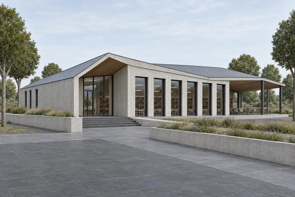 Concrete and timber material study derived from the same synthetic AutoCAD-style pavilion view