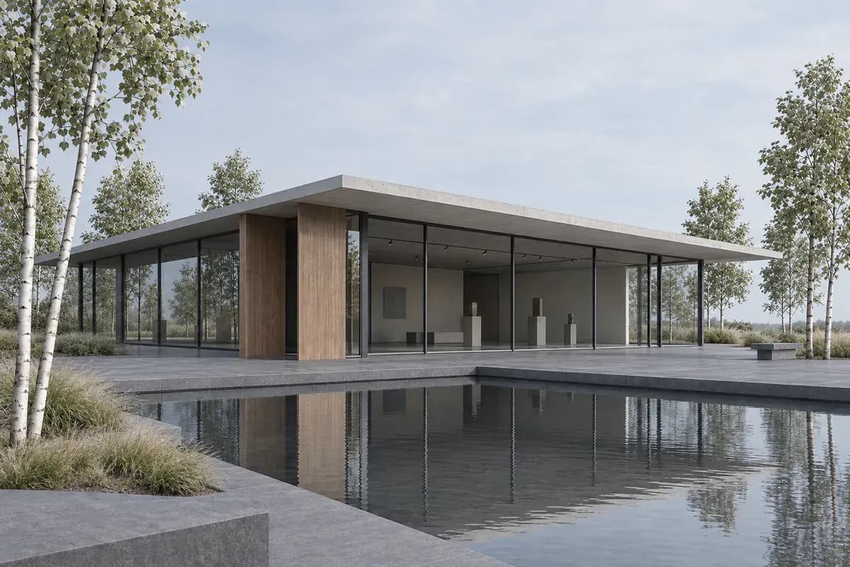 Concrete and timber material study derived from the same synthetic Cinema 4D-style pavilion view