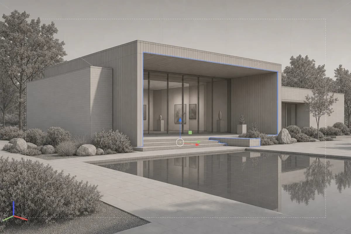 Synthetic Cinema 4D-style viewport with workplane grid axes and selection outline visible