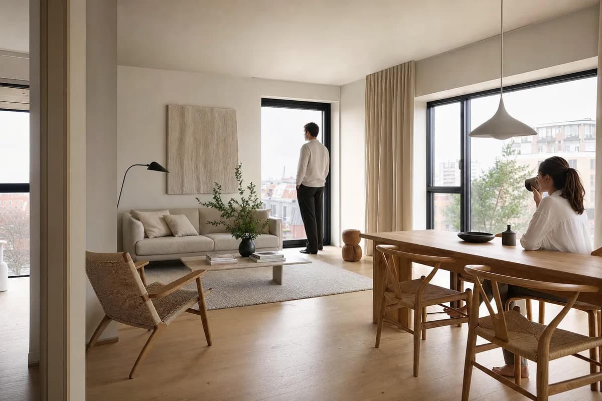 Concept interior showing a possible Scandinavian living and dining direction