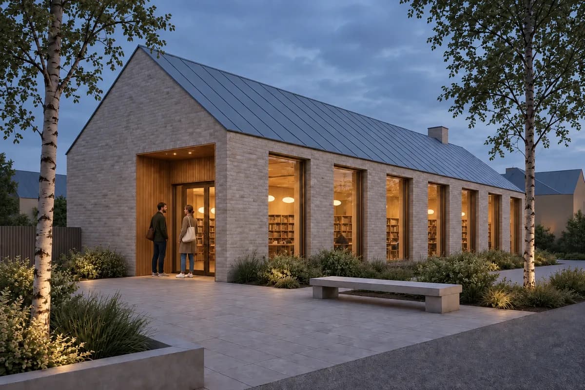 Evening lighting study derived from the same library render