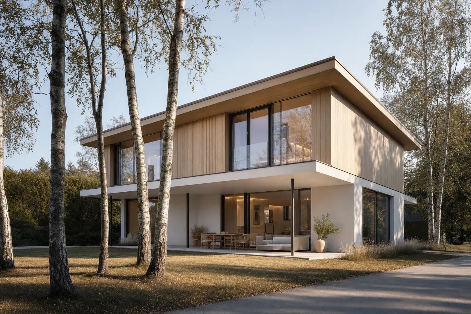 Photorealistic Scandinavian house rendered from a SketchUp screenshot