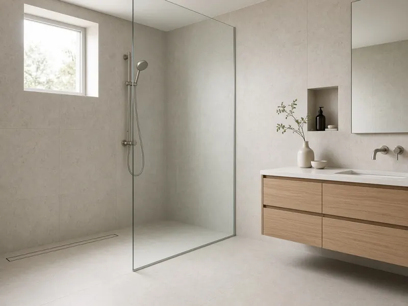 Residential bathroom wet-area review view