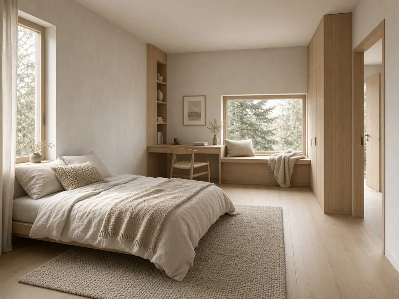 Residential bedroom and study with a clear circulation route