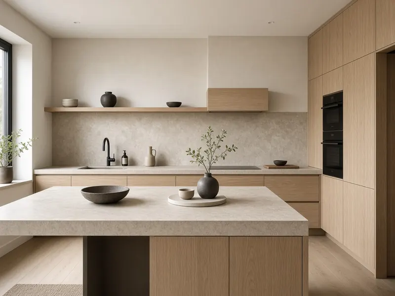 Residential kitchen working wall and island view