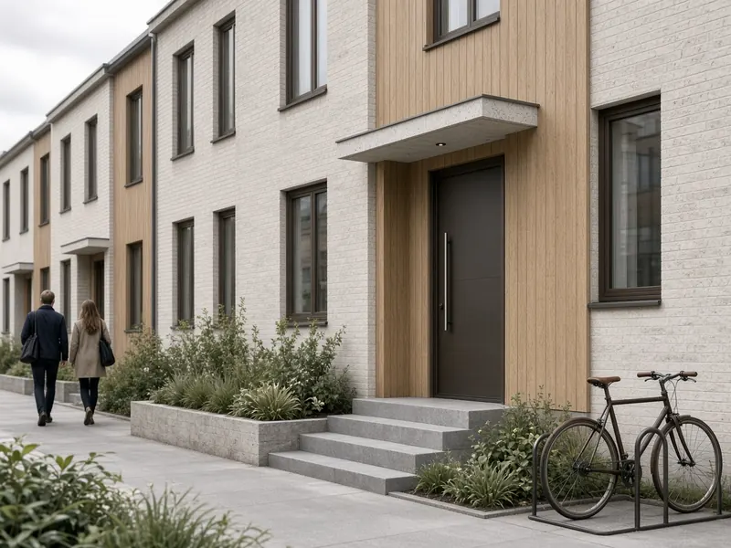 Residential rowhouse street and entry view