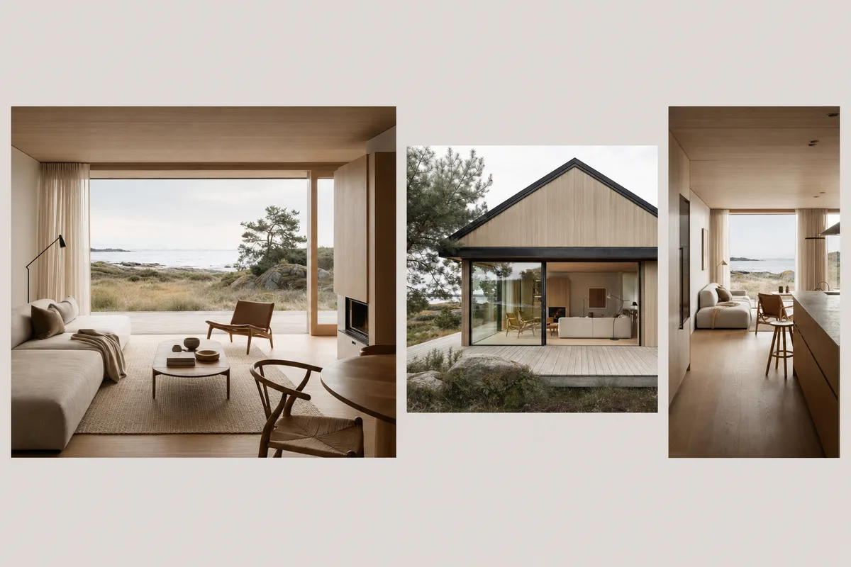 The same architectural scene framed in landscape square and portrait aspect ratios