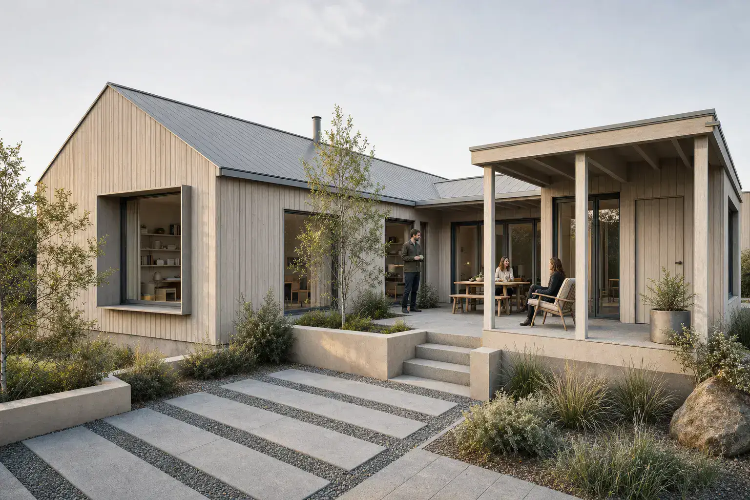 Finished architectural landscape render derived from the same synthetic saved view