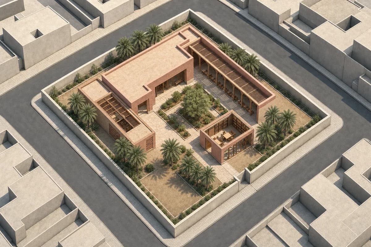 Bright sunny Marrakesh reading court preserving the source urban layout