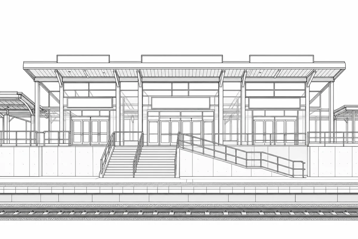 Fictional neutral line elevation of a regional station entrance