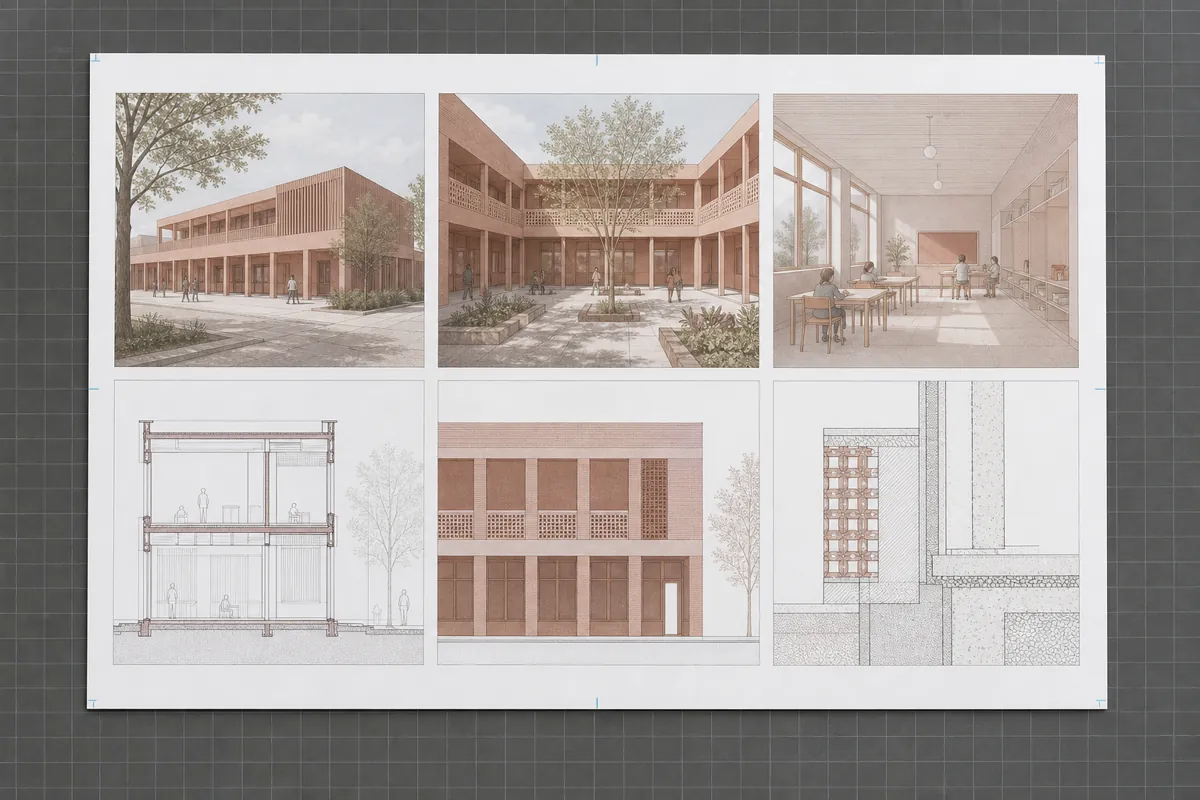 A presentation board with measured image slots